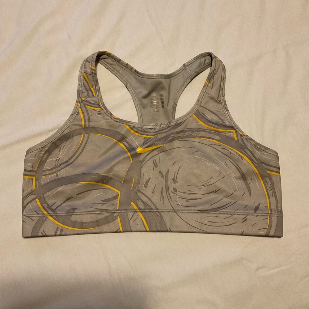 Nike Pro Livestrong Racerback Sports Bra in Gray with Yellow Accents